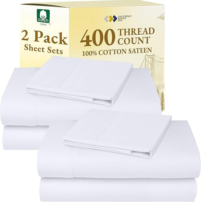 California Design Den 2-Pack Twin XL Sheet Sets Cotton - 400 Thread Count 100% Cotton Sateen - So... | Amazon (US)