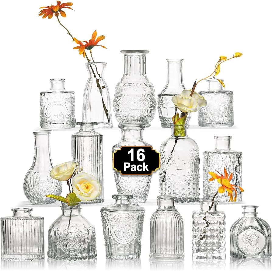 Arme 16Pcs Glass Bud Vase Set，Small Flower Vase for Centerpieces，Clear Bud Vases in Bulk， M... | Amazon (US)