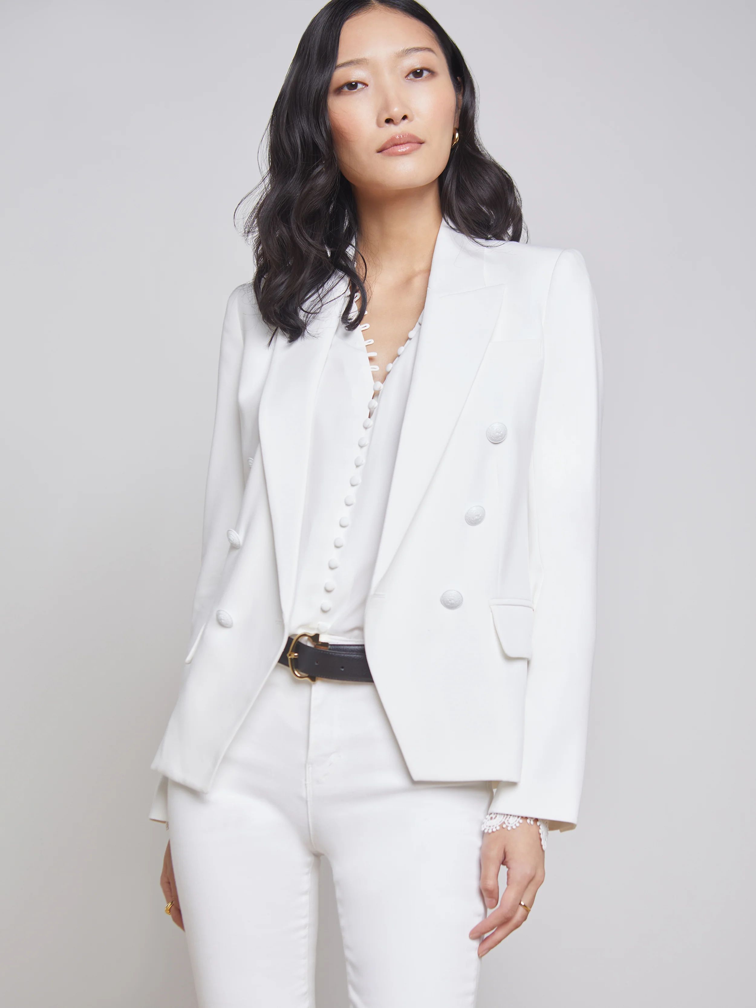 L'AGENCE Kenzie Blazer In White/White | L'Agence