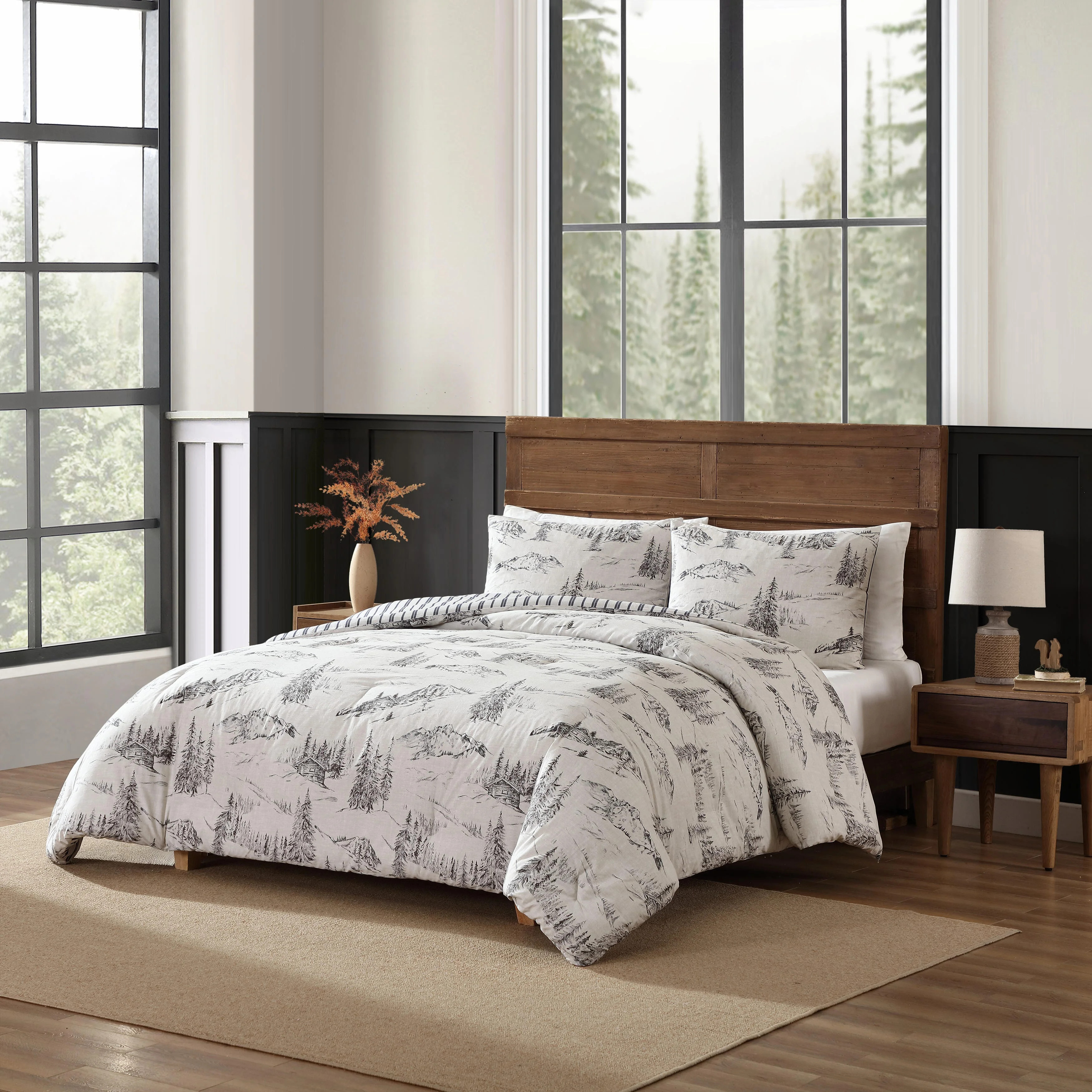 Eddie Bauer Rocky Mountain Cabin Cotton Reversible Grey Duvet Cover Set | Wayfair North America