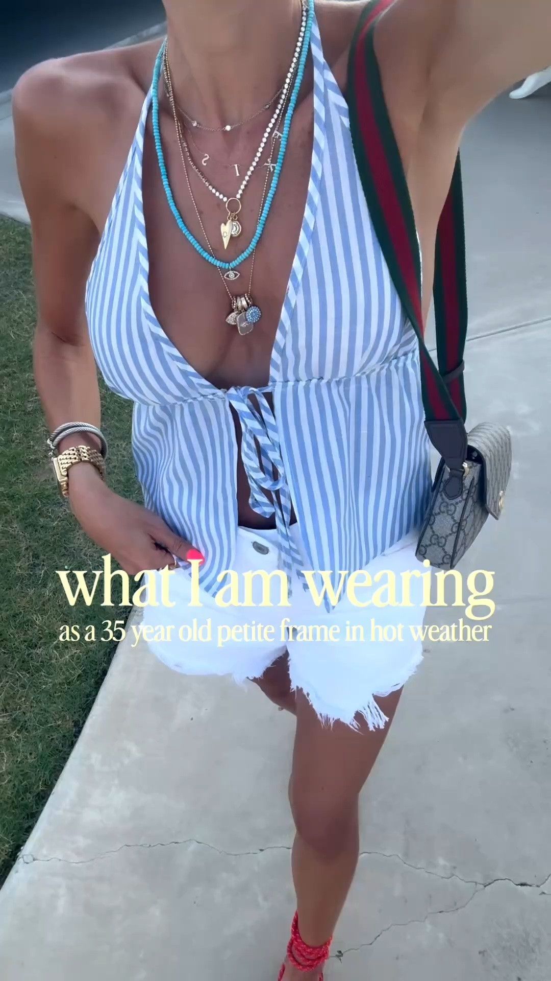 A petite friendly summer outfit for hot summer days wearing size 23 in these white denim shorts that are not too short. Red rope sandals that are a look for less

#LTKPetite #LTKSaleAlert #LTKootd