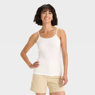 Women's Slim Fit Ribbed Cami - A New Day™ White M | Target