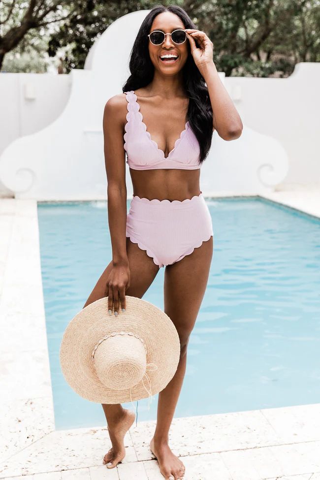 Drift Ashore Lilac Scalloped Ribbed Bikini Top | The Pink Lily Boutique