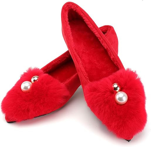 Anxle Women's Fur Loafers Slip On Fur Lined Shoes Pointed Toe Flat Bling Rhinestone Walking Flats... | Amazon (US)