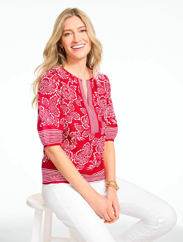 Capri Rose Elbow Sleeve Top | Talbots