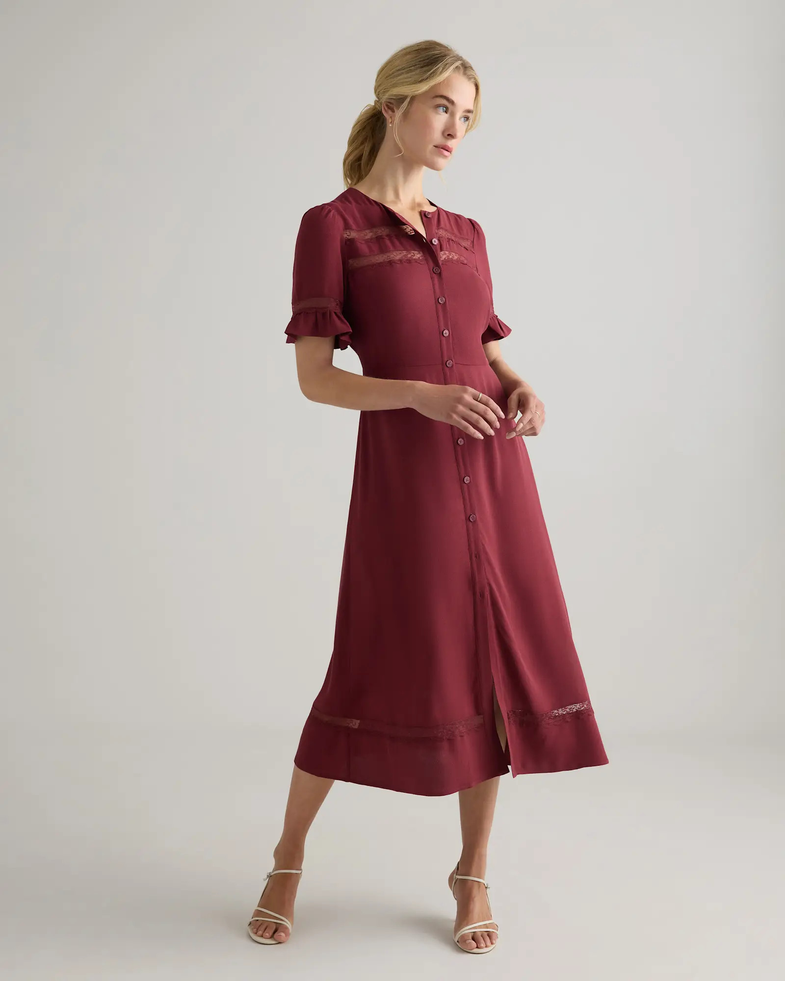 Lightweight Crepe Lace Inset Midi Dress | Quince