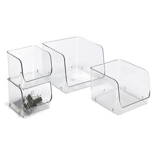 Linus Wide Open Stacking Bin Clear | The Container Store