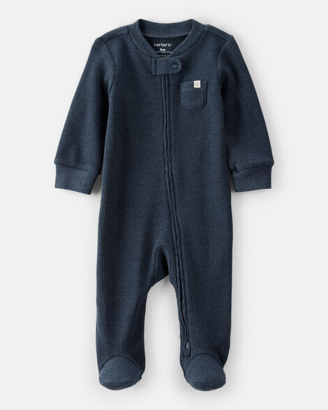 Baby Boy Solid Cotton Long-Sleeve 2-Way Zip Sleep & Play Pajamas - Navy | Carter's Inc