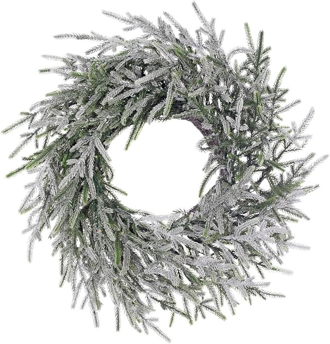 Fraser Hill Farm 24” Real Feel Artificial Wreath, Light Flocked, Realistic Winter Holiday Decor... | Amazon (US)