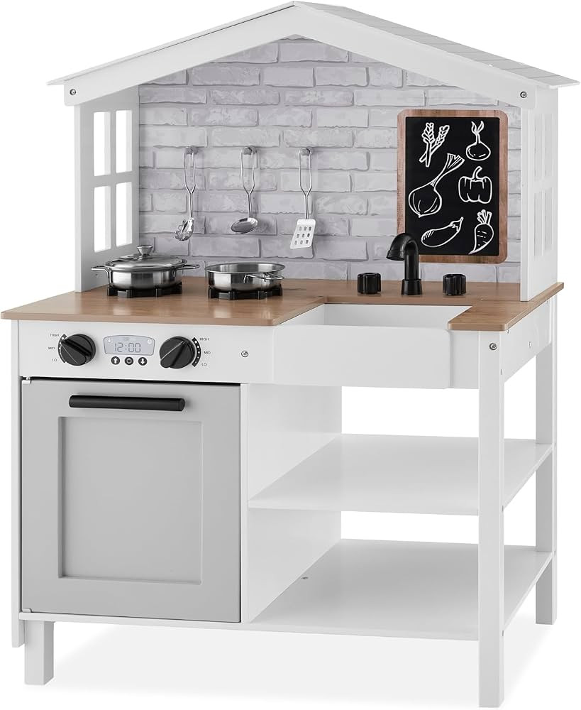 Best Choice Products Farmhouse Play Kitchen Toy, Wooden Pretend Set for Kids w/Chalkboard, Marble... | Amazon (US)