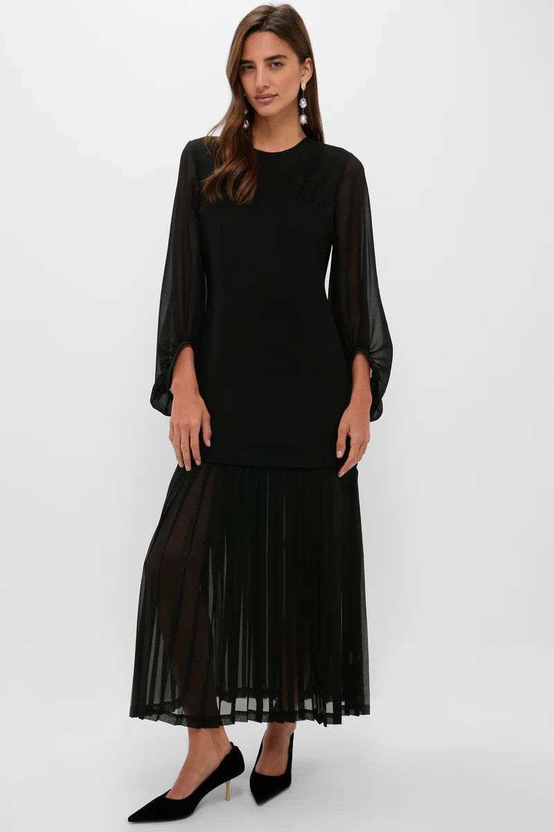 Black Chiffon Pleated Lorraine Dress | Tuckernuck (US)