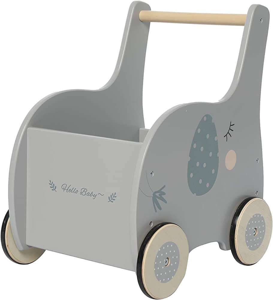 Grey Elephant-2-in-1 Baby Learning Walker Wooden Strollers - Toddler Baby Push Walker Toys with W... | Amazon (US)