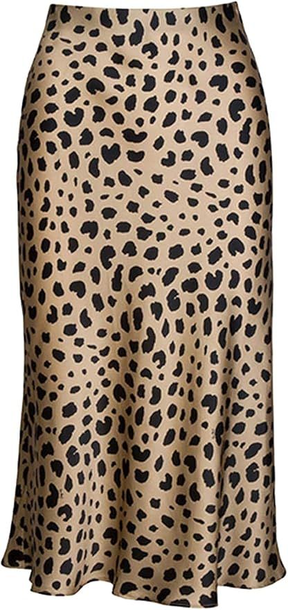 Modegal Women's Satin High Waist Ruffle Hidden Elasticized Waistband Casual A Line Midi Skirt | Amazon (US)