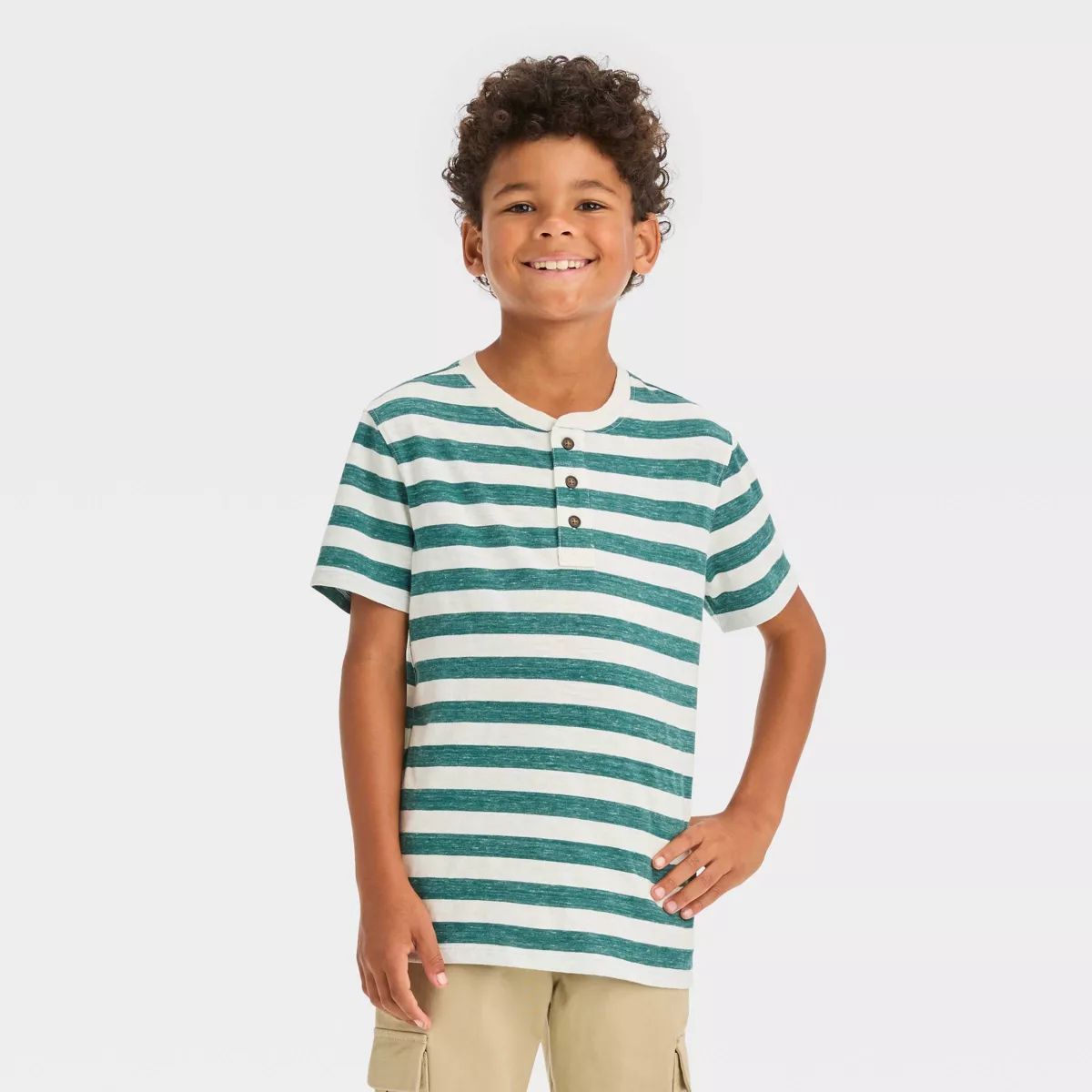 Boys' Short Sleeve Striped Henley Shirt - Cat & Jack™ | Target