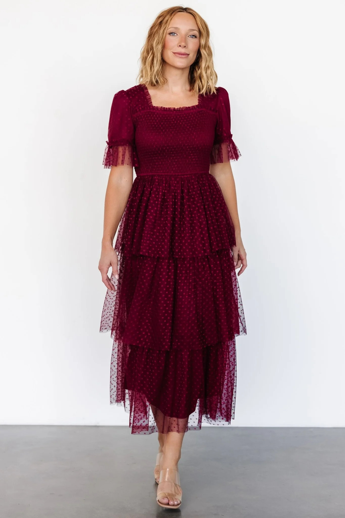 Alana Tulle Tiered Dress | Burgundy | Baltic Born