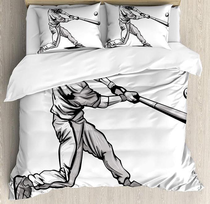 Lunarable Sports Duvet Cover Set, Baseball Player Hitter Swinging at a Fast Pitch Athlete Sportsm... | Amazon (US)