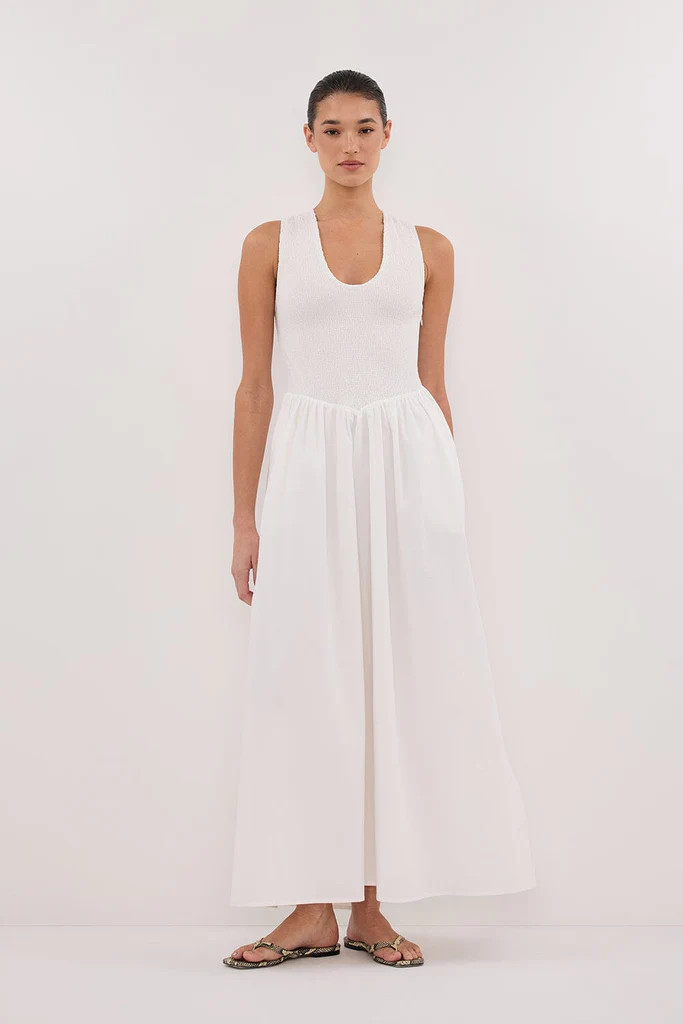 FLORENCE WHITE SLEEVELESS COTTON MIDI DRESS | DISSH