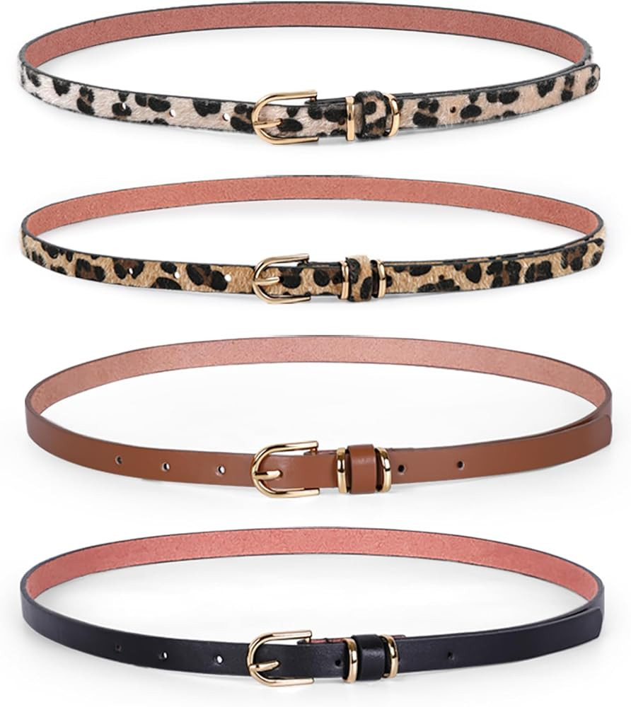 JASGOOD Women's Skinny PU Leather Belt Solid Color Fashion Thin Waist Belt with Gold Buckle for J... | Amazon (US)
