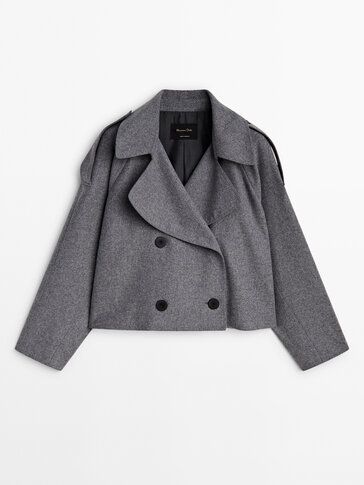 Cropped wool blend flannel trench coat | Massimo Dutti UK