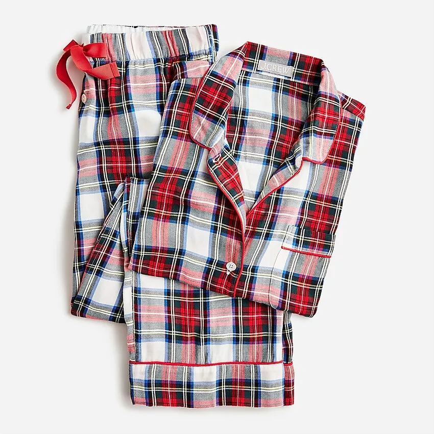 J.Crew: Long-sleeve Cotton Poplin Pajama Set In Black Stewart