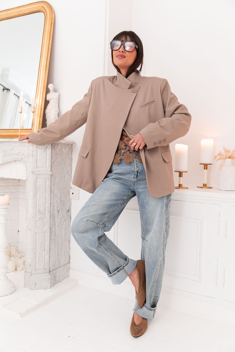 Blazer croisé taupe col montant - Pretty Wire | Pretty Wire