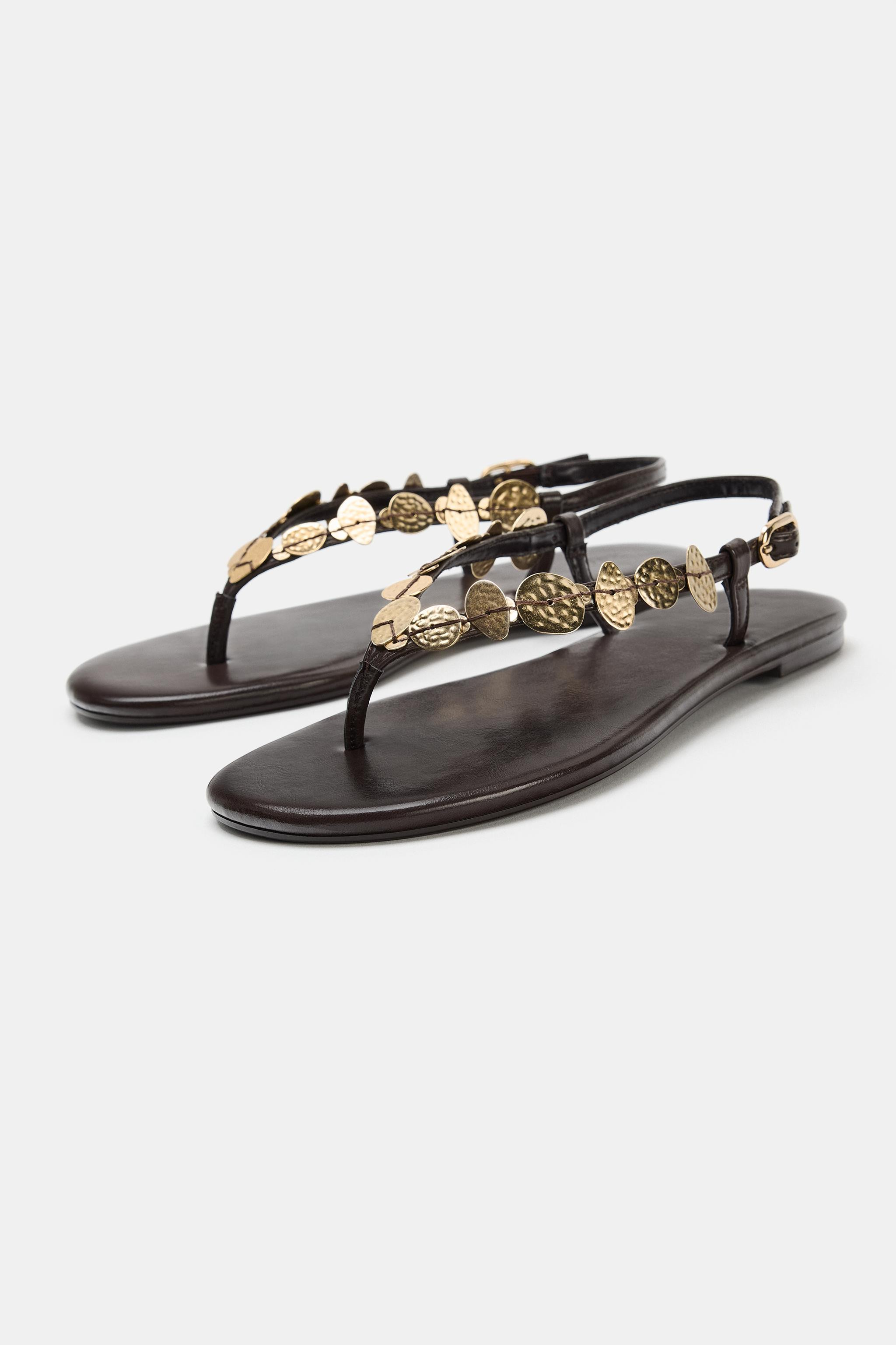 METALLIC ADORNMENT SANDALS | Zara US