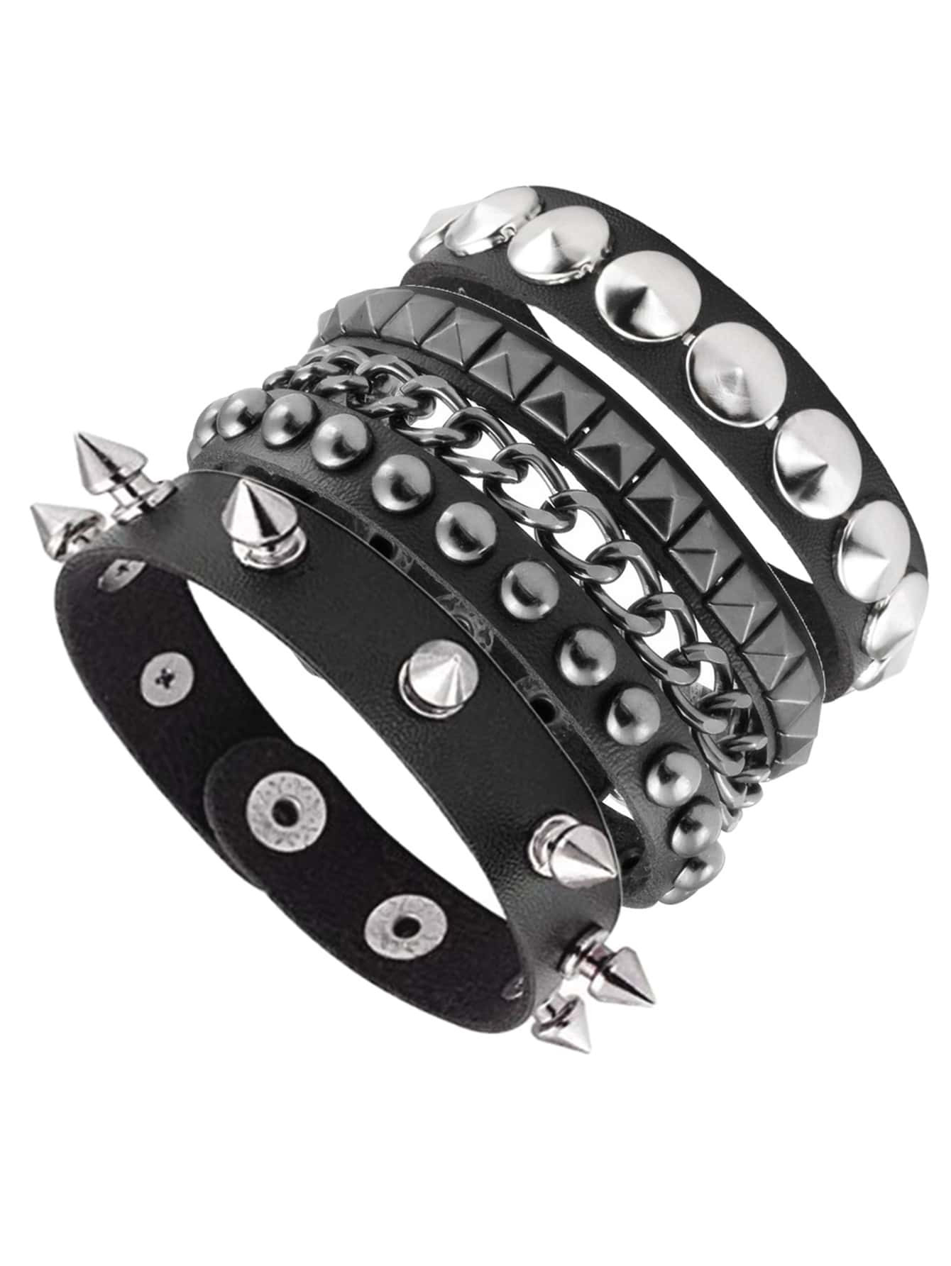 Punk PU Leather Cuff Bracelet - Goth Wristband with Metal Studded - 80s Punk Rock Accessories for... | SHEIN