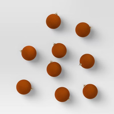 9ct 80mm Christmas Flocked Ball Ornament Set Dark Brown - Wondershop™ | Target