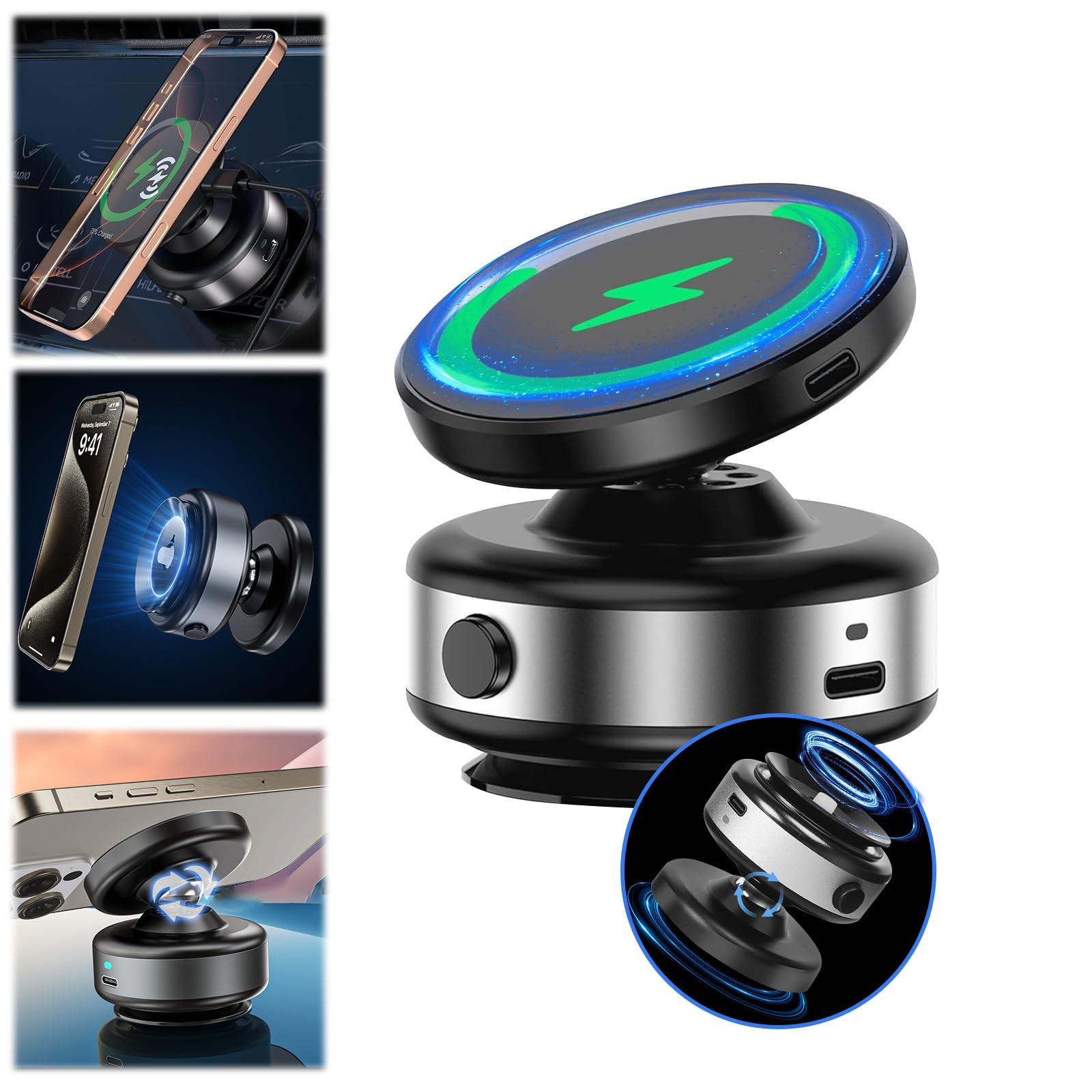 Nixie Phone Holder 360° Adjustable Electric Vacuum Magnetic Suction Cup Phone Mount,15W Wireless Charger Car Magnetic Phone Mount,Hands-Free Magnetic Cell Phone Holder for MagSafe iPhone | Amazon (US)