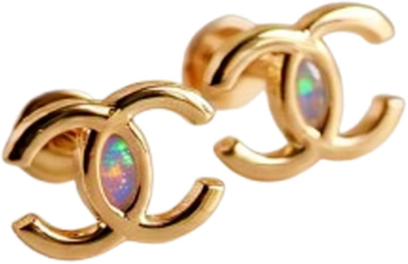 Alphabet C Stud Earrings in 14k Gold Plated Sterling Silver With 3mm Ethiopian Opal Marquise Shap... | Amazon (US)