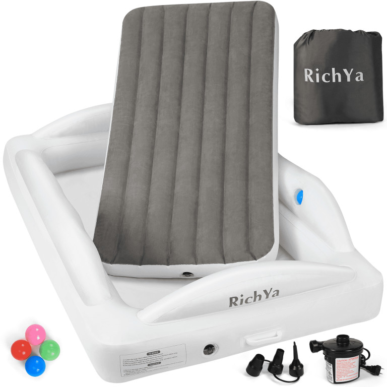 RichYa Inflatable Toddler Travel Bed 62x40x12 with 4 Safety Bumpers, Portable Toddler Bed,Grey | Walmart (US)