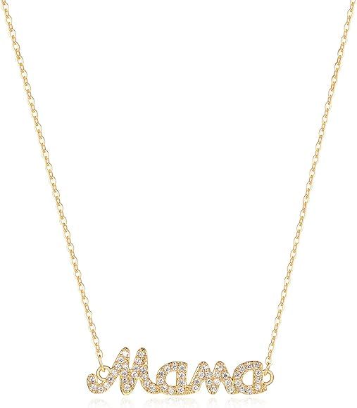 Gold Dainty Mom Necklace,14K Gold Plated Cute Tiny Mama Personalized Name Charm Necklace Delicate... | Amazon (US)