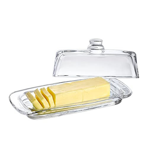 8'' Art Glass Butter Dish with Lid,Classic Covered 2-Piece Butter Container For Countertop,Multi-Purpose Preserving Serving Dessert Tray Bowl,Dishwasher Safe | Amazon (US)