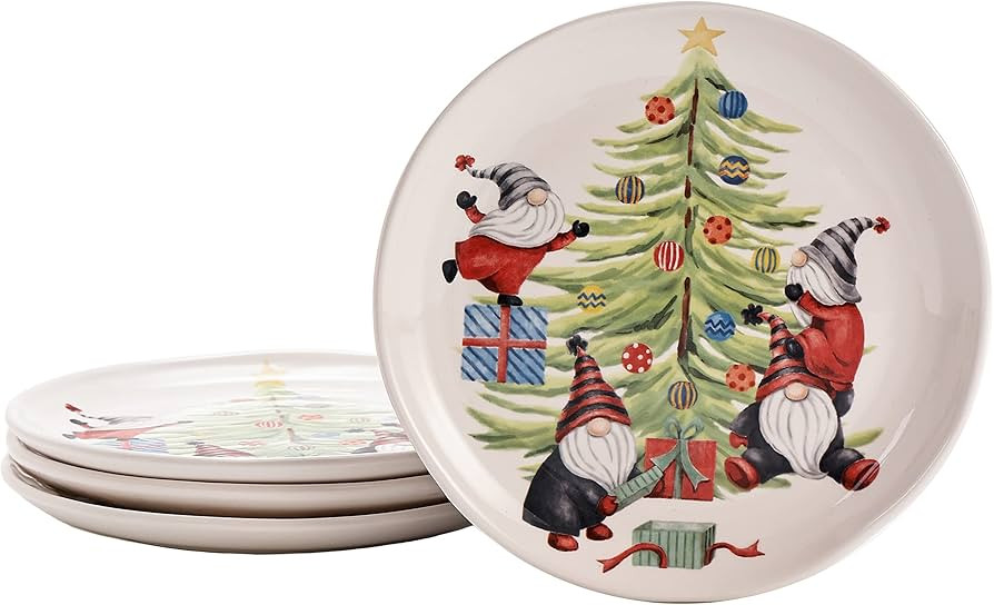 Bico Christmas Gnomes and Christmas Tree Ceramic Salad Plates, 8.75 inch, Set of 4, for Salad, Ap... | Amazon (US)