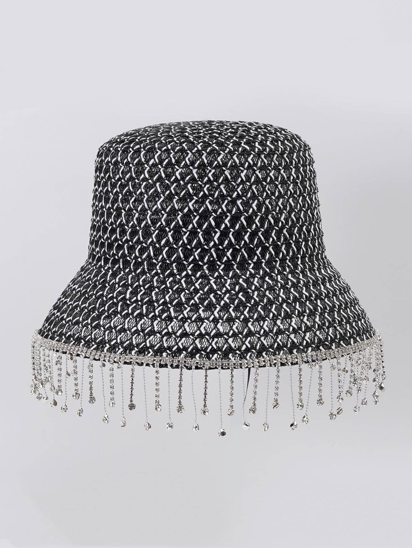 1pc Women Rhinestone Tassel Decor Sun Protection Boho Straw Hat For Summer | SHEIN
