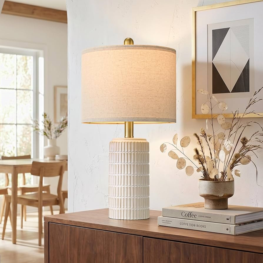 PoKat 21'' Modern Ceramic Table Lamp with Gift Box, White for Bedroom,Small | Amazon (US)