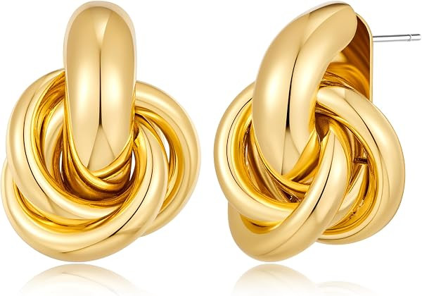 Gold Geometric Drop Dangle Earrings for Women Chunky Trendy Knot Stud Small Twisted Link Earring ... | Amazon (US)