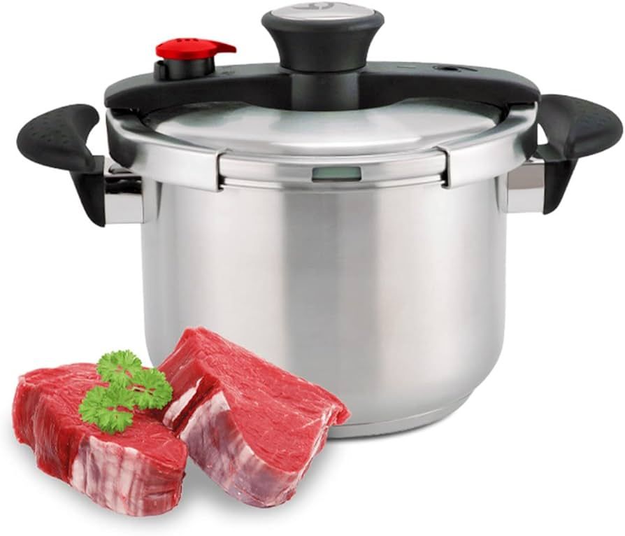Bogner Pressure cooker made of stainless steel, It has a 6.3qt. capacity and 5 safety systems, Ea... | Amazon (US)