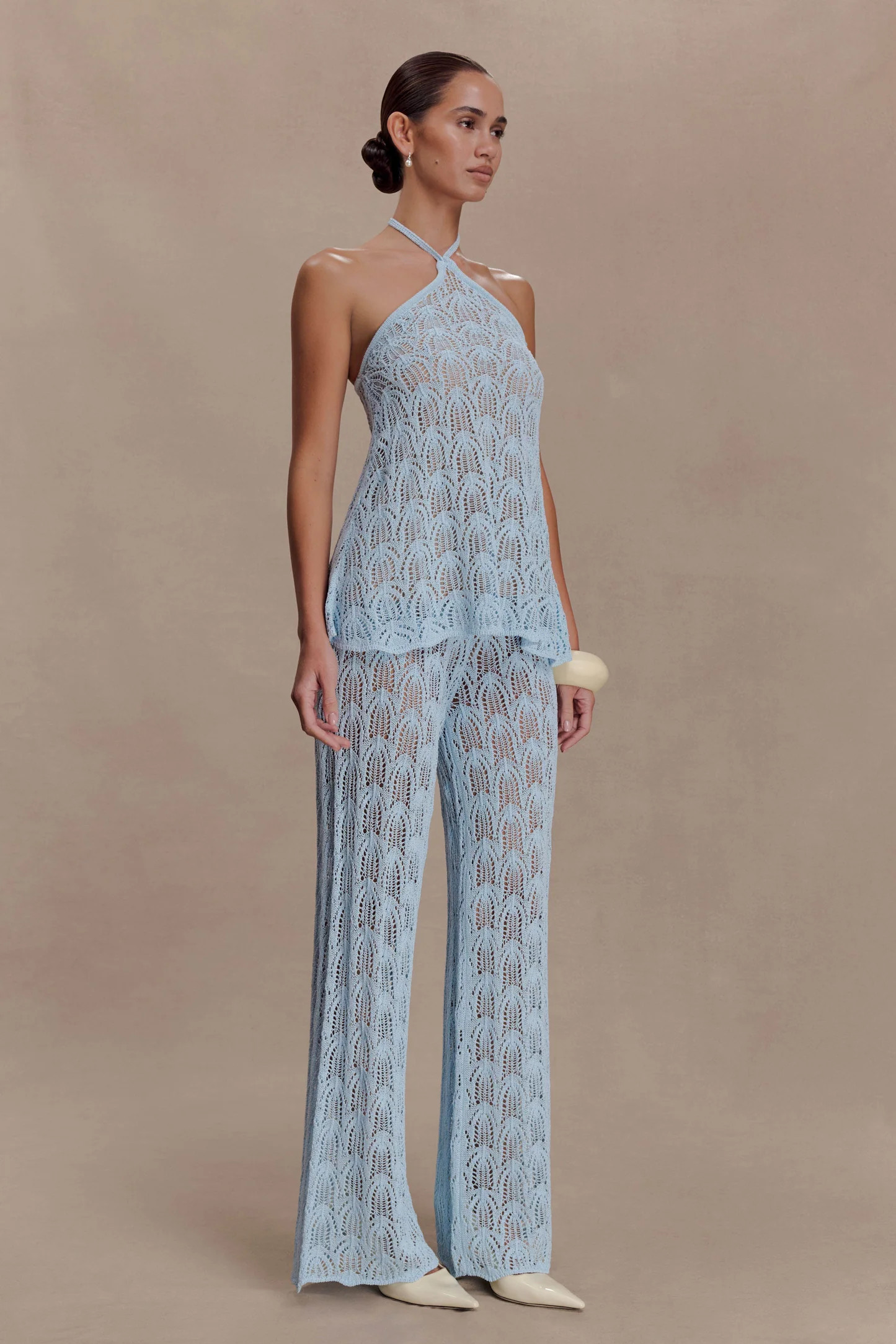 Corey Crochet Halter Neck Top - Light Blue | Meshki UK
