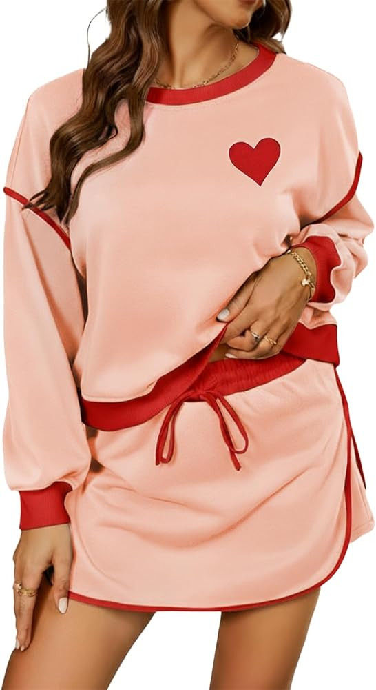 Opemiby Women's 2 Piece Sets Fall Casual Long Sleeve Sweatshirts and Matching Skort Winter Lounge... | Amazon (US)
