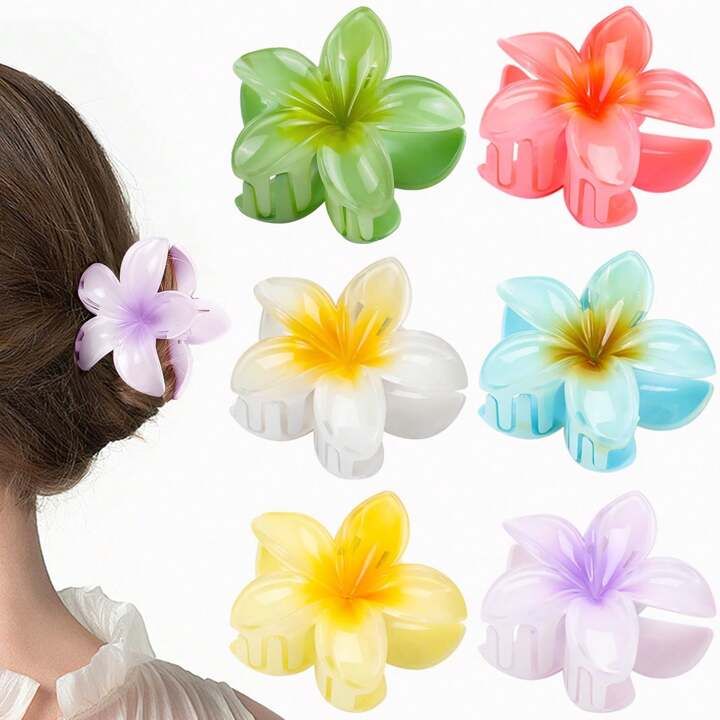 6-pack bloemklauwclip voor dames, preppy bloemenhaarclip, Hawaiiaanse Plumeria-haarclip, Hawaii-h... | SHEIN