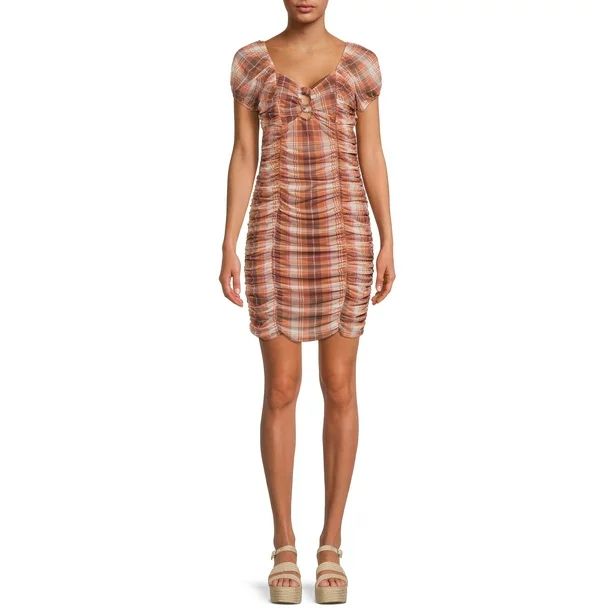 Madden NYC Junior's Ruched Dress with Puff Sleeves - Walmart.com | Walmart (US)