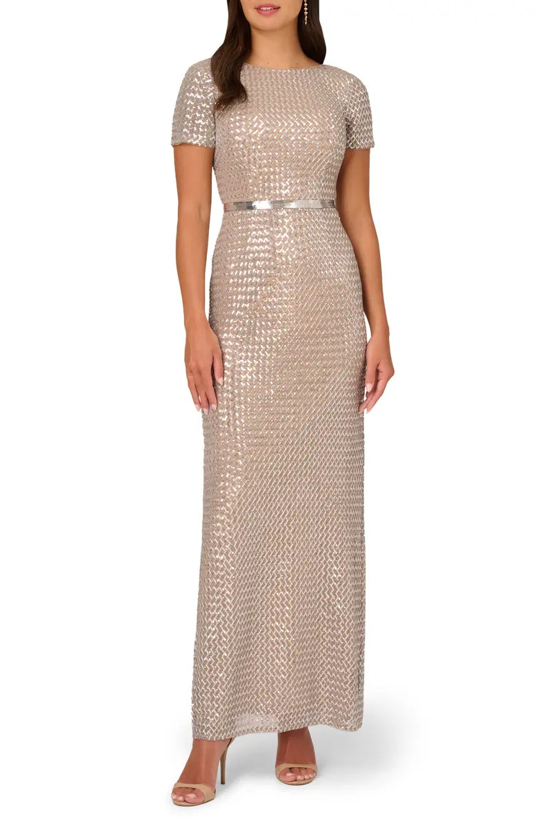 Adrianna Papell Belted Sequin Column Gown | Nordstrom | Nordstrom