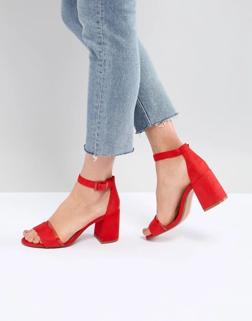 Bershka two part block heel sandals in red | ASOS US