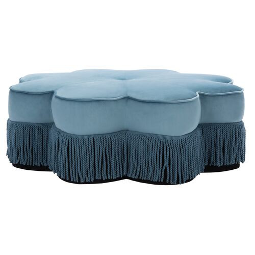 Oshen Velvet Flower Fringe Ottoman | One Kings Lane