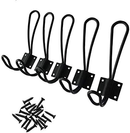 Amazon.com: Ymaiss 5 Packs of Rustic Heavy Duty Double Coat Hooks,Vintage Wall Mounted Hangers,Me... | Amazon (US)
