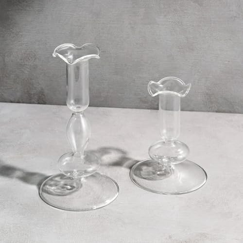 Lamplust Clear Taper Candle Holders, 2 Pack, 4.5 & 6.5 Inch Candlestick Holders, Fits Standard Taper Candles, Unique Candle Sticks Holder Decor, Clear Glass Candle Holder, Hanukkah Decorations | Amazon (US)