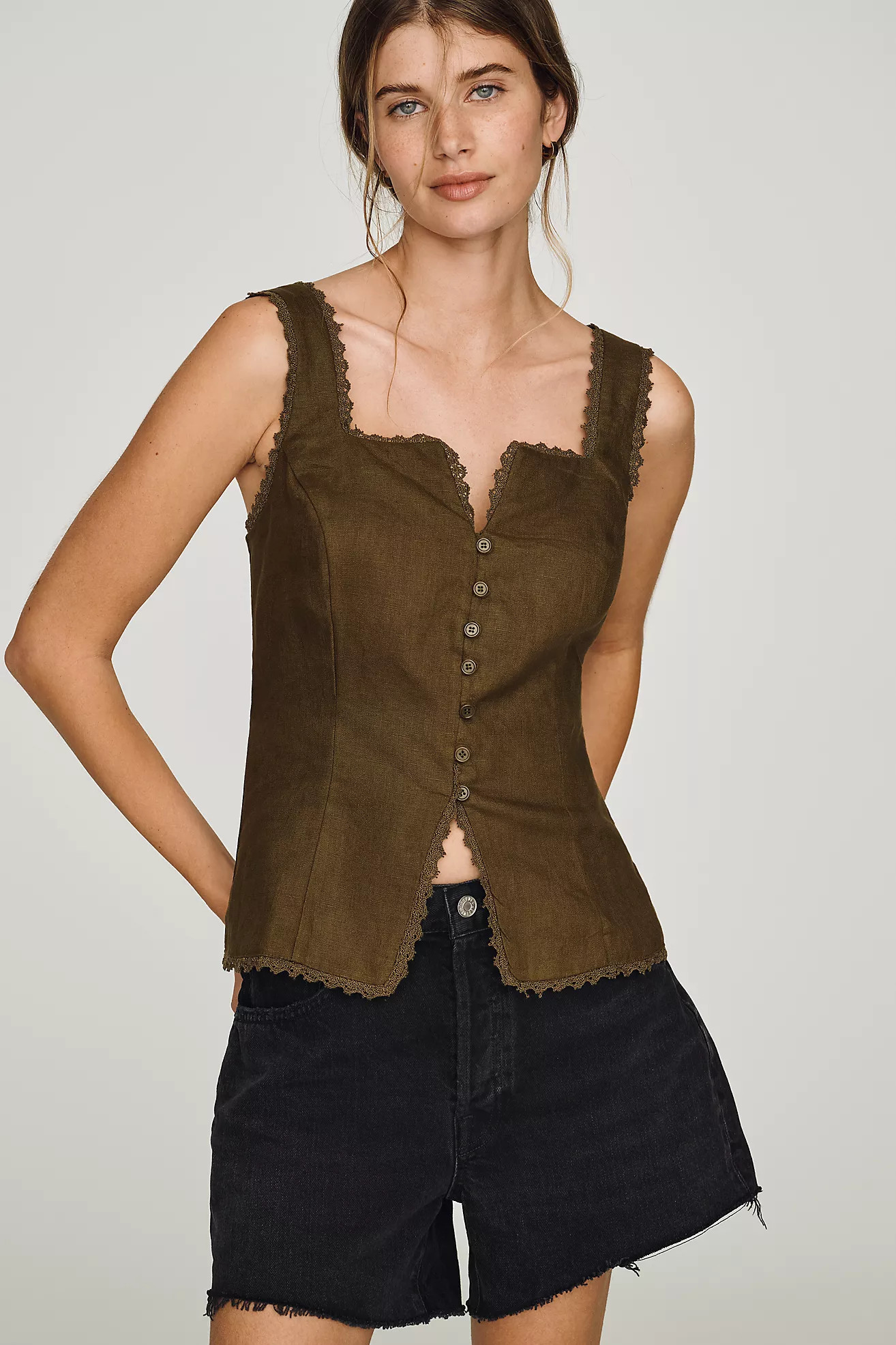 Reformation Viola Linen Scalloped Tank | Anthropologie (US)