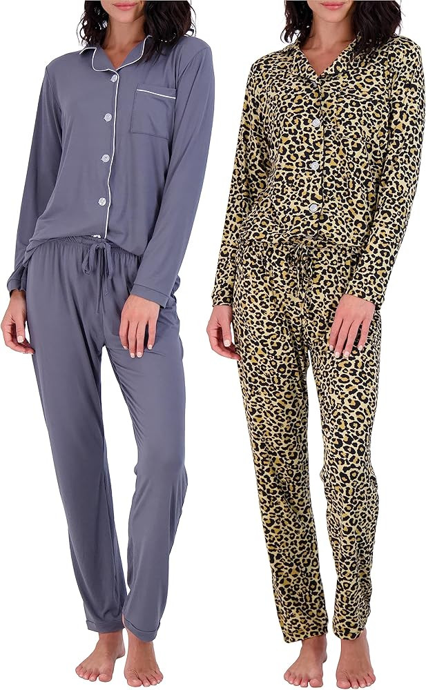 Real Essentials 4 Piece: Womens Long & Short Sleeve Button Down Pajama Set - Ultra Soft (Availabl... | Amazon (US)