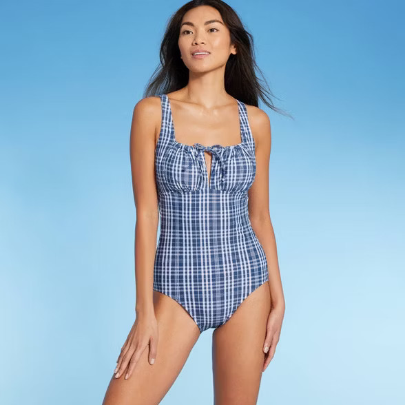 Women's Tunnel High Coverage One Piece Swimsuit - Kona Sol™ Blue Check | Target
